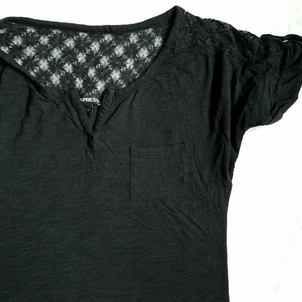 Express Black Lace Baseball Tee, Size S
